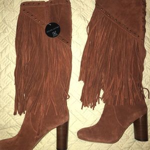 I.N.C. Fringe Brown Suede Heeled Boots